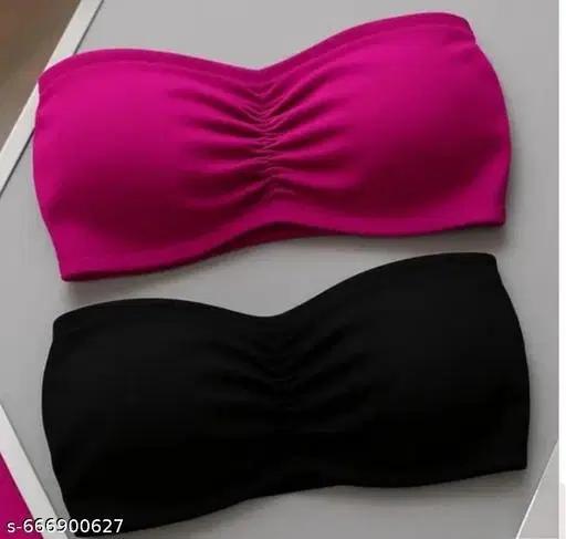Bandeau/Tube Bra with Bows for Women, Pack of 2 (Multicolor, 32A)
