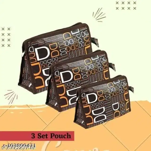 Canvas Multipurpose Storage Pouch, Brown, Set of 3