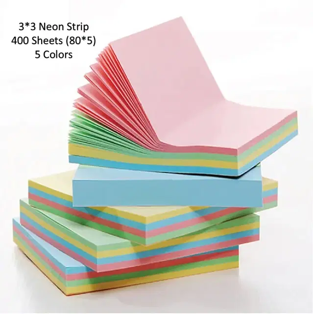 Paper Neon 80 Pcs Sticky Notes, Multicolor, 3x3 inches, Pack of 5