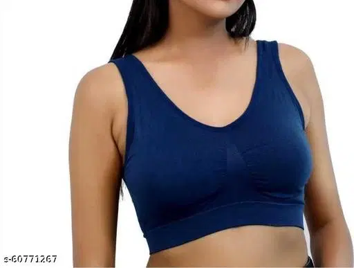 Viscose Spandex Sports Bra for Women, Blue (34B)