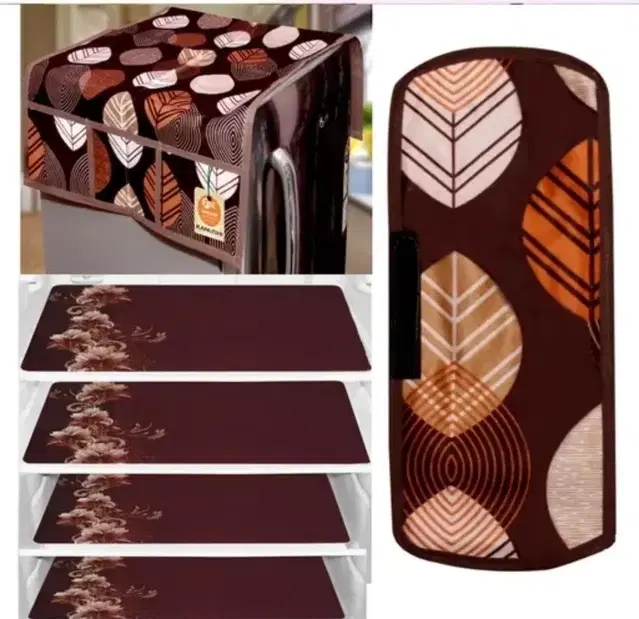 Grover 1 Fridge Top Cover with 1 Handle cover & 4 Placemat (Pack of 6) Brown