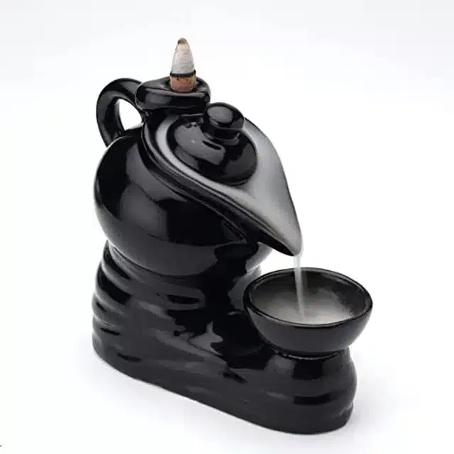 Ceramic Incense Burner with Cones, 10 Pcs, Black