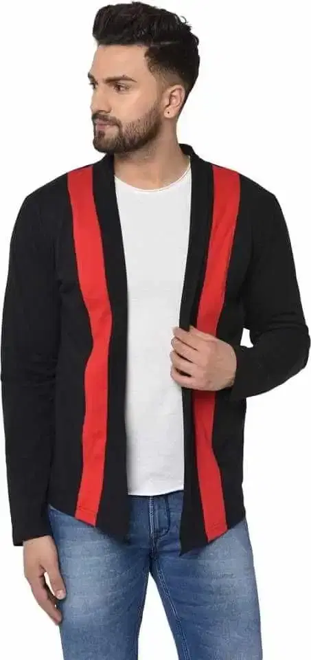 Glito Mens Open Front Cardigan With Contrast Border (Black, M)