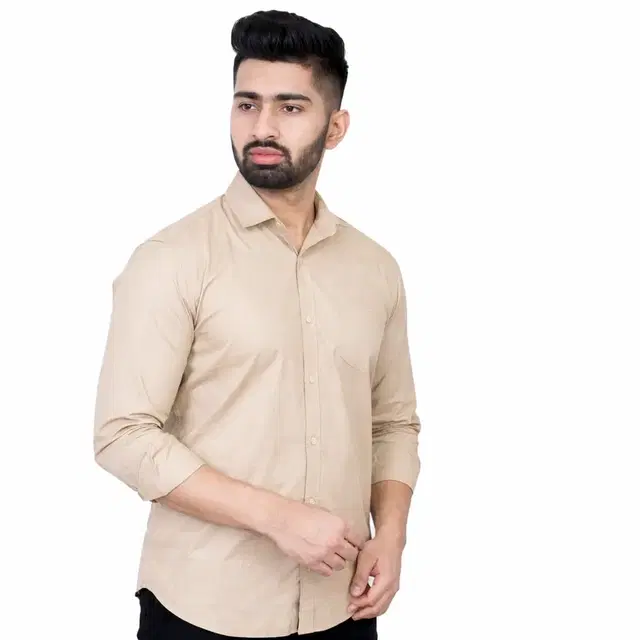 Smart Casual Wear Cotton Blend Shirt for Mens, Cream (M)