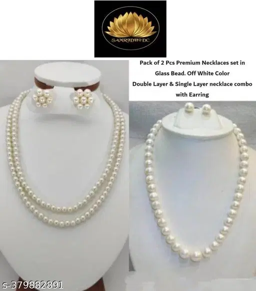 Combo Beautiful Princess Combo Glass Bead Necklace Set Pearl Necklace Set