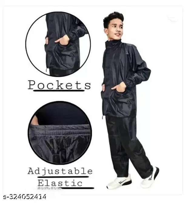 Polyester Rain Coat for Men, Black, M