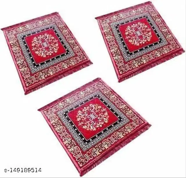 Velvet Pooja Mats for Home, Multicolor, Pack of 3