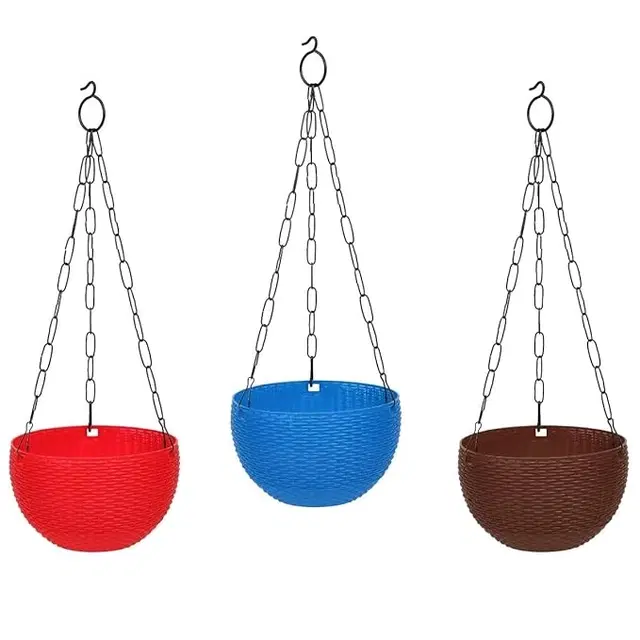 Plastic Hanging Pot for Indoor & Outdoor, Multicolor, 8 Inch, Pack of 3