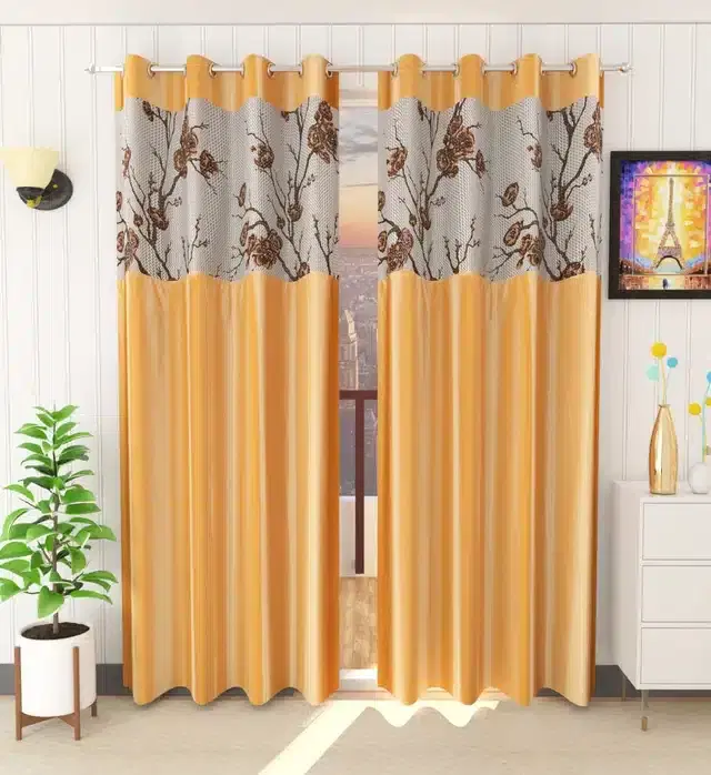 Net Patch Window Curtains, Pack of 2, Gold, 5 feet