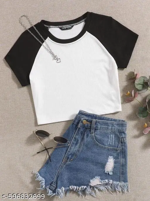 Cotton Blend Solid tops for Women, White (XS)