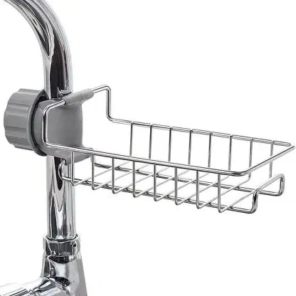 Rudra Stainless Steel Sink Tap Organiser Clip Storage Rack - Set of 1, Silver