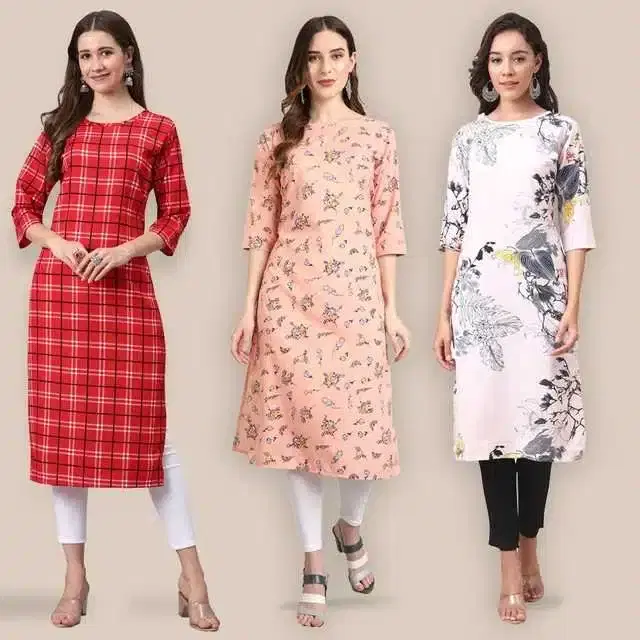 Women Crepe Printed Kurta, Pack Of 3 (Multicolor, L) (SD-351)