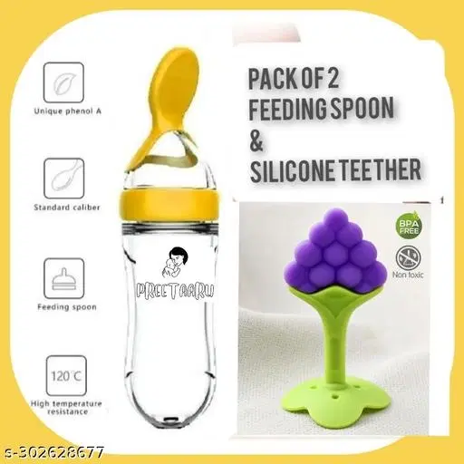 Baby Feeding Spoon With Silicone Teether Combo