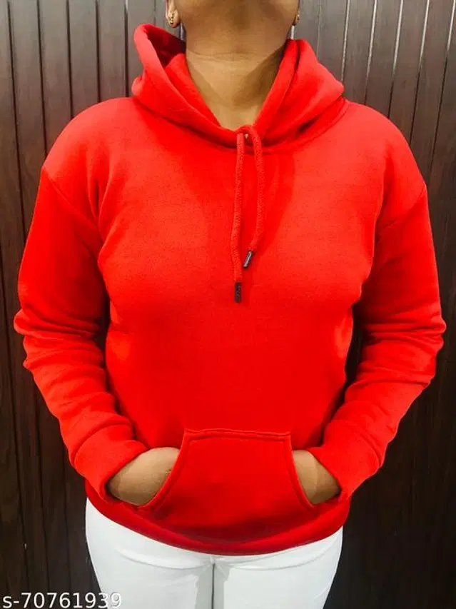 Woolen Hoodie for Women (Red, M)