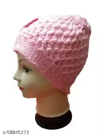 Woolen Solid Cap for Women (Pink, Pack of 1)