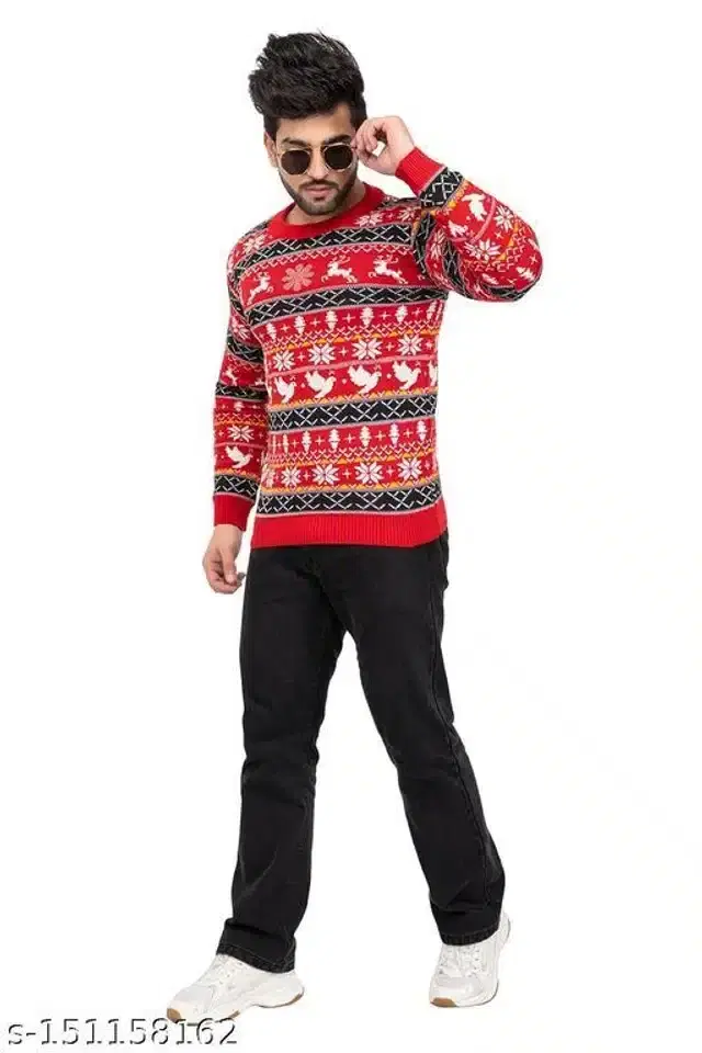 Acrylic Sweater for Men (Red, M)