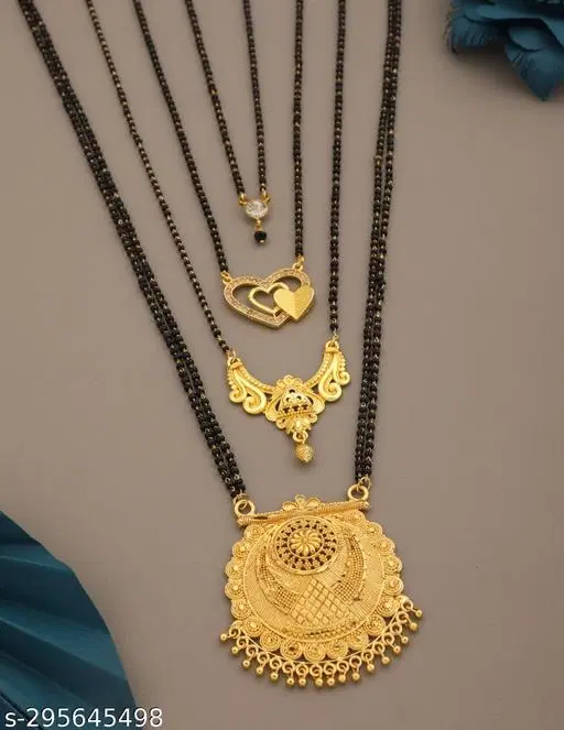 Big pendant Mangalsutra for Women, Pack of 4 (Gold, Free Size)