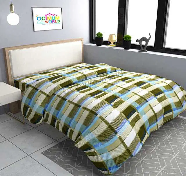 MORADO Double Bed Woolen Fabric Checkered Duvet Cover for Winters, Green, 90X100 Inches, M-06