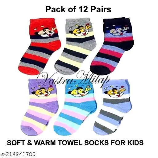 Woolen Socks for Kids, Set of 12 (Multicolor, 0-3 Months)