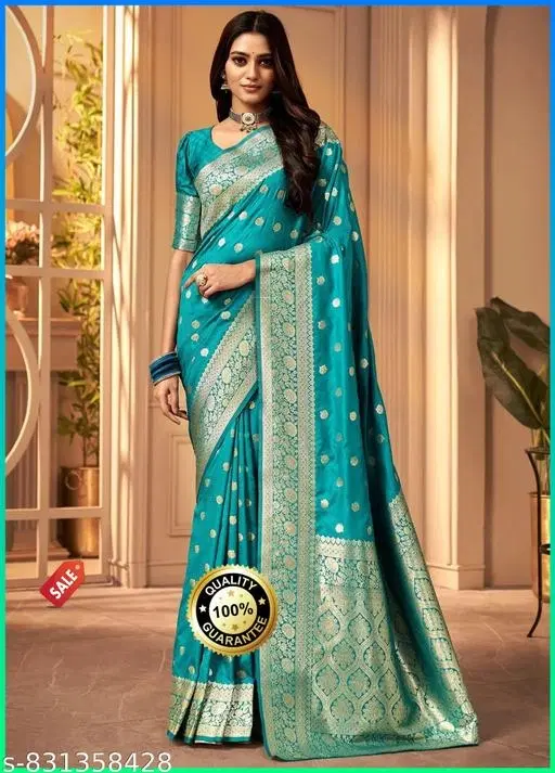 Kanjeevaram Zari Woven Saree for Women (Blue, Free Size)