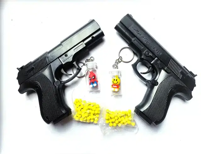 Plastic Gun Toys, 2 Pcs with 120 Pcs Bullets & 2 Pcs Target Hitter for Kids, Black & Yellow
