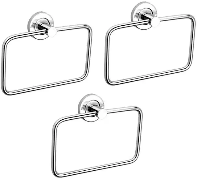 Stainless Steel Multipurpose Towel Ring with Wall Flange, Silver, Set of 3