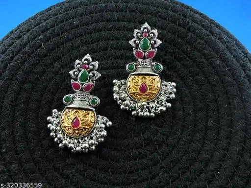 Unique 2 Tone Silver oxidised Earrings for Women (Multicolor, Free Size)