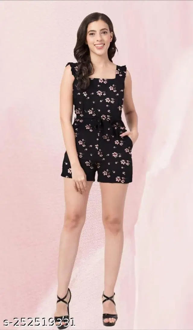 Crepe Jumpsuit for Women (Multicolor, S)