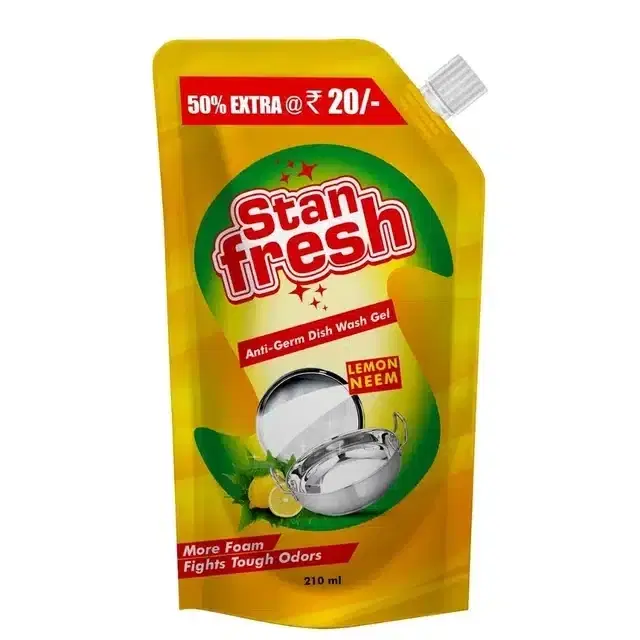 Stanfresh Dish Wash Gel 140 ml Pouch (Lemon & Neem)