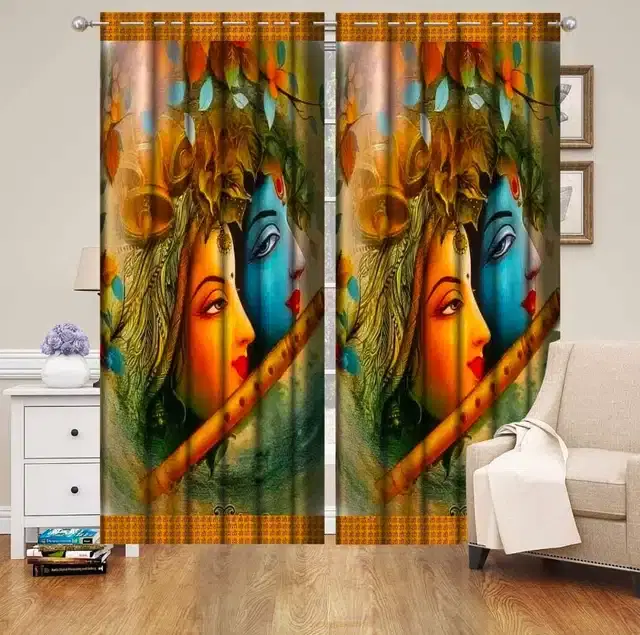Polyester Printed Door & Window Curtains, Multicolor, 7 feet