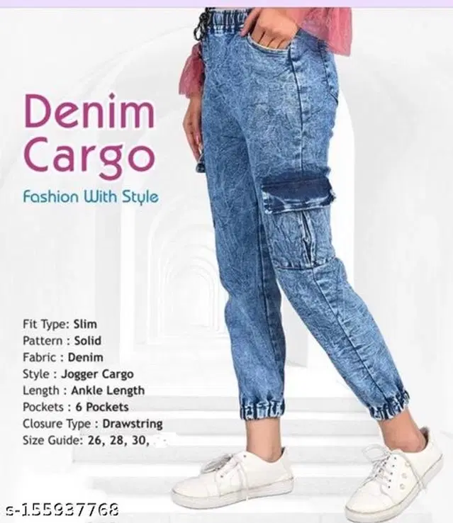 Denim Cargo Jeans for Girls (Sky Blue, 15-16 Years)