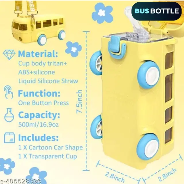 Plastic Bus Shape Sipper Bottle for Kids, Multicolor (1000 ml)