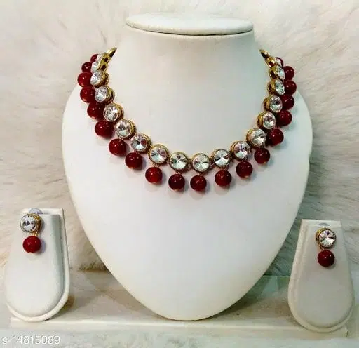 Beautiful Kundan Necklace Set for Women & Girls, Maroon