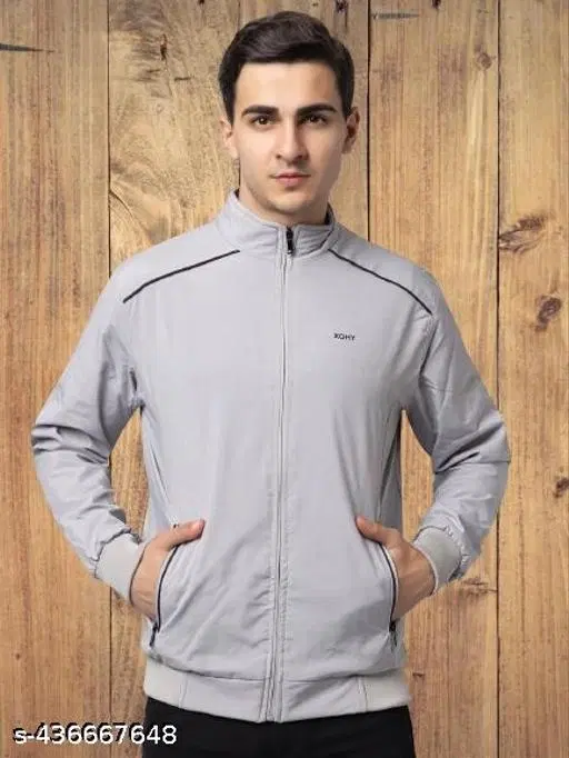 Cotton Blend Full Sleeves Jacket for Men (Grey, L)