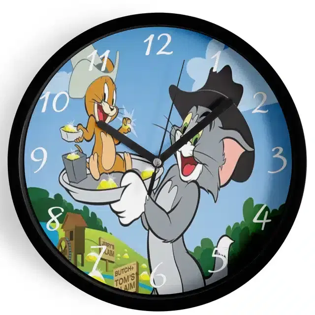 Analog Tom & Jerry Wall Clock for Home, Black, 7 Inches