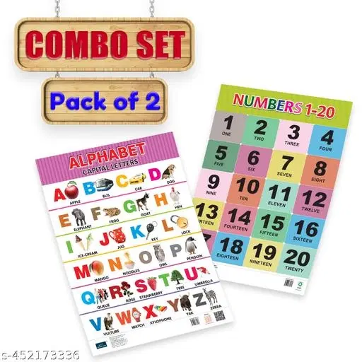 Bookford Publications Both Sides Big Laminated Charts – Alphabet (Set of 2) | Educational Wall Charts for Toddlers & Preschoolers | Early Learning Capital & Small Letters | Durable, Colorful & Kid‑Friendly