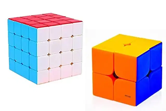 2x2 & 4x4 Stickerless Rubik's Cube, Set of 2, Multicolor
