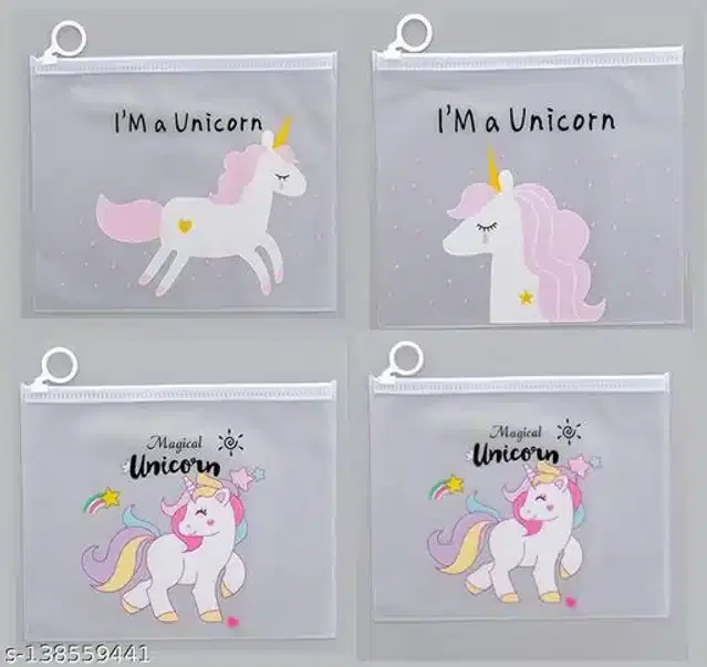 Plastic Unicorn Pouches, Multicolor, Pack of 4