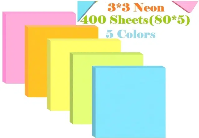 Paper Neon 80 Pcs Sticky Notes, Multicolor, 3x3 inches, Pack of 5