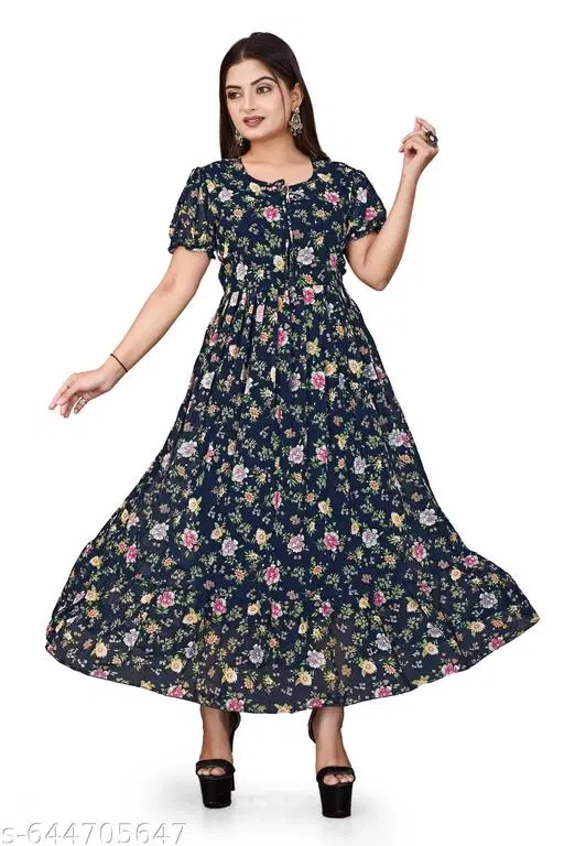 Floral Maxi Dress for Women (Grey, S)