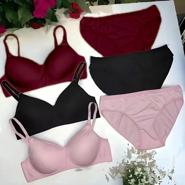 Cotton Blend Lingerie Set for Women, Multicolour, Pack of 3 (28B)