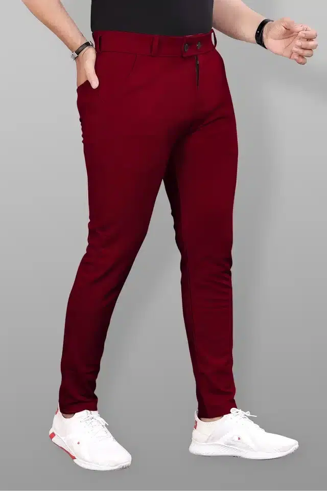Lycra Blend Trouser for Men (Maroon, 36)