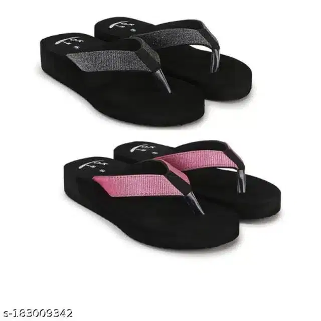 Slippers for Women, Pack of 2 (Black & Pink, 5)