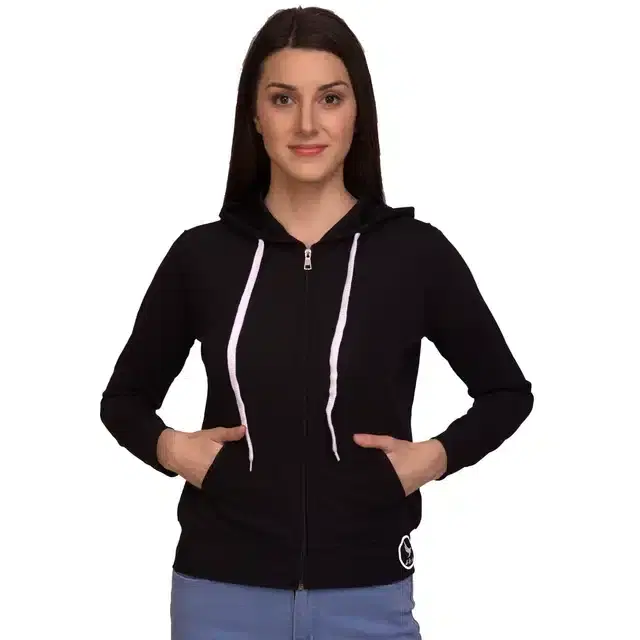 Polycotton Solid Hoodies for Women (Navy Blue, M)