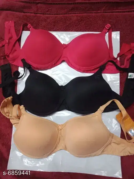 Hosiery Solid Padded Bras for Women, Pack of 3, Multicolor (30 A)