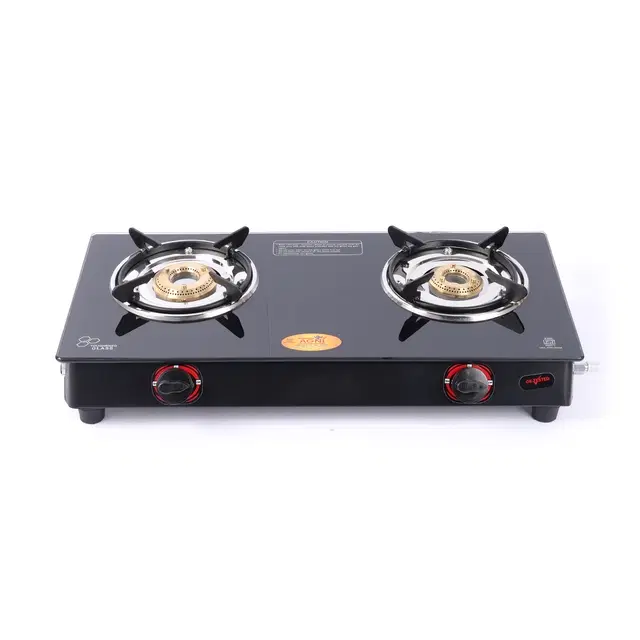 Glass ISI Certified 2 Burner Gas Stove, Black