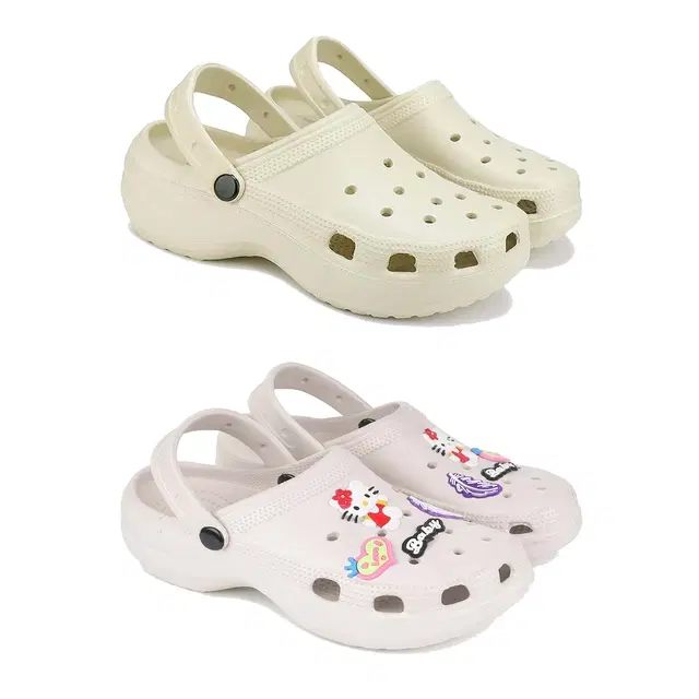 Clogs for Women, Set of 2 (Beige & White, 6)