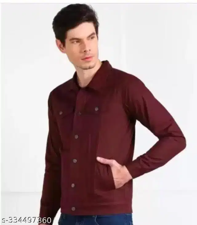 Cotton Blend Solid Full Sleeves Jacket for Men (Maroon, L)
