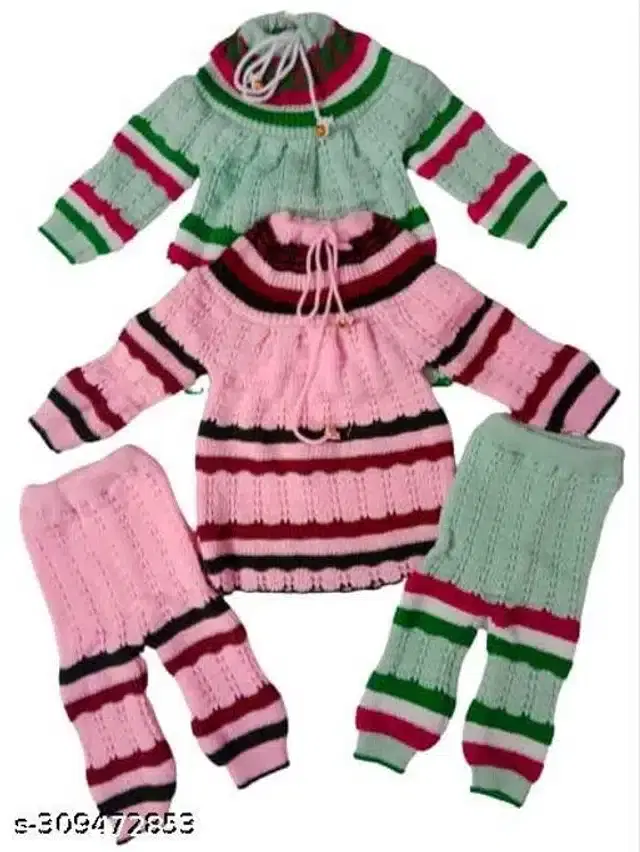 Woolen Sweater & Pant for Girls, Set of 2 (Multicolor, 3-6 Months)