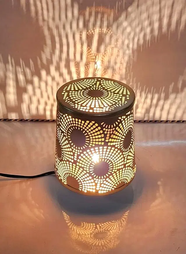 Metal Decorative Electric Moroccan-Style Oil Burner with Oil, 10 ml, Gold, Set of 1